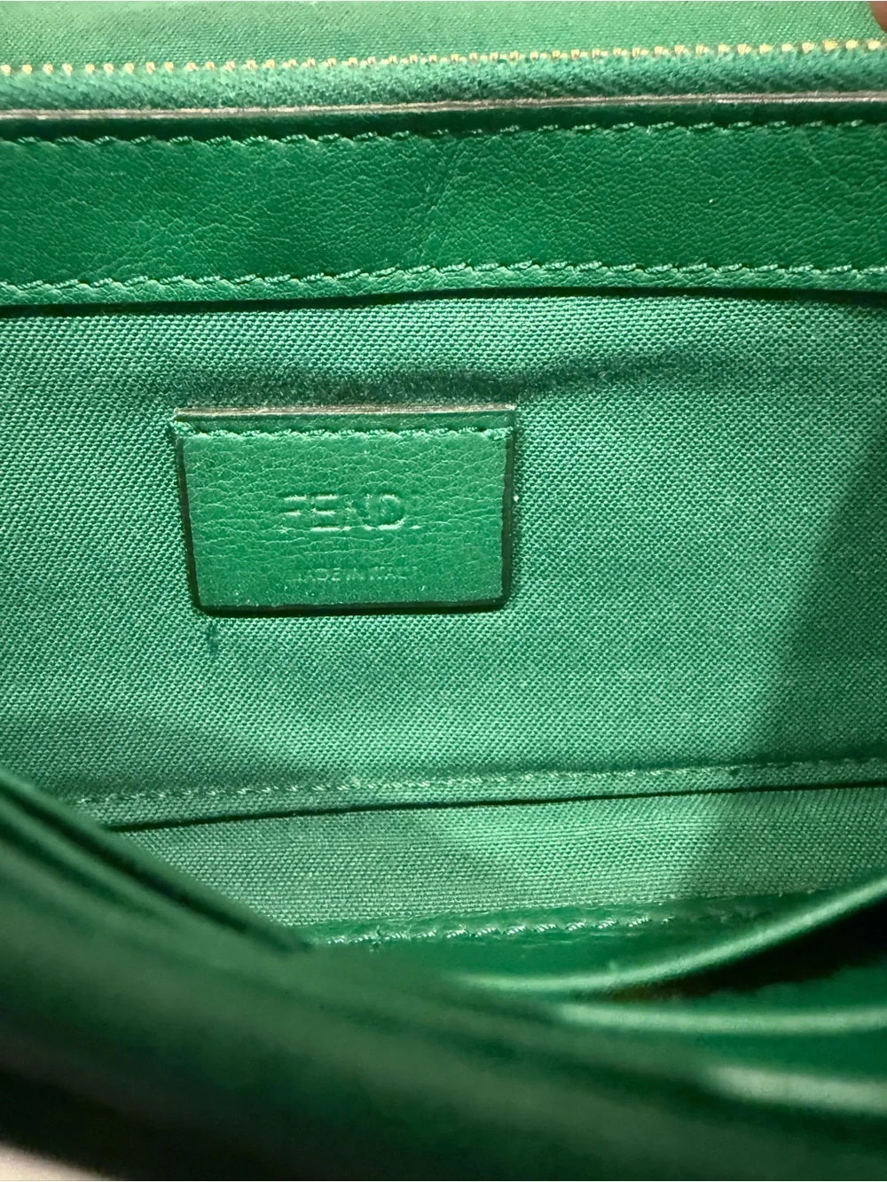 Fendi 2Jours Continental Leather Wallet Envelope Style In Taupe/Green